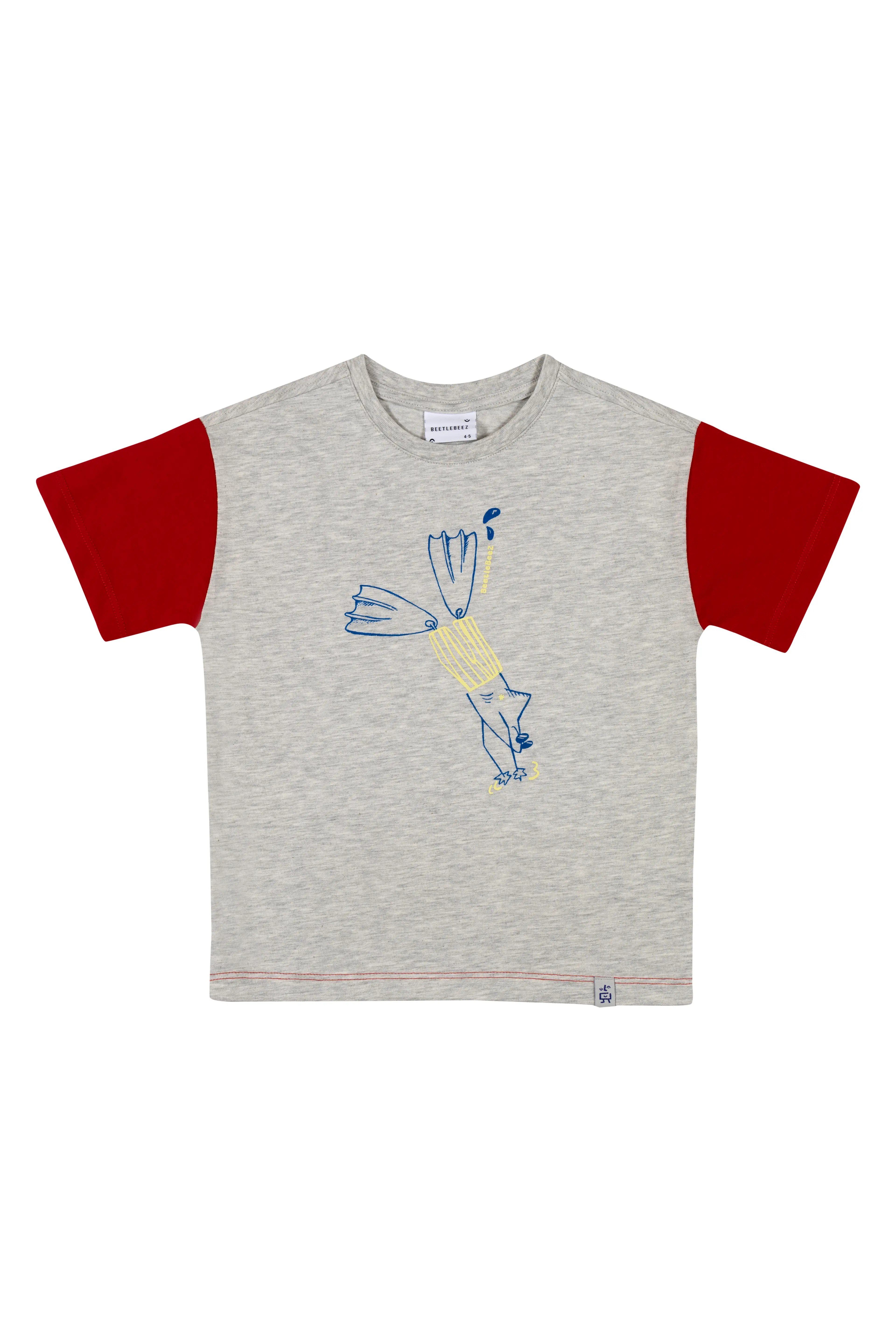 BeetleBeez-Cool Shark Oversize T-Shirt - Açık Gri Melanj