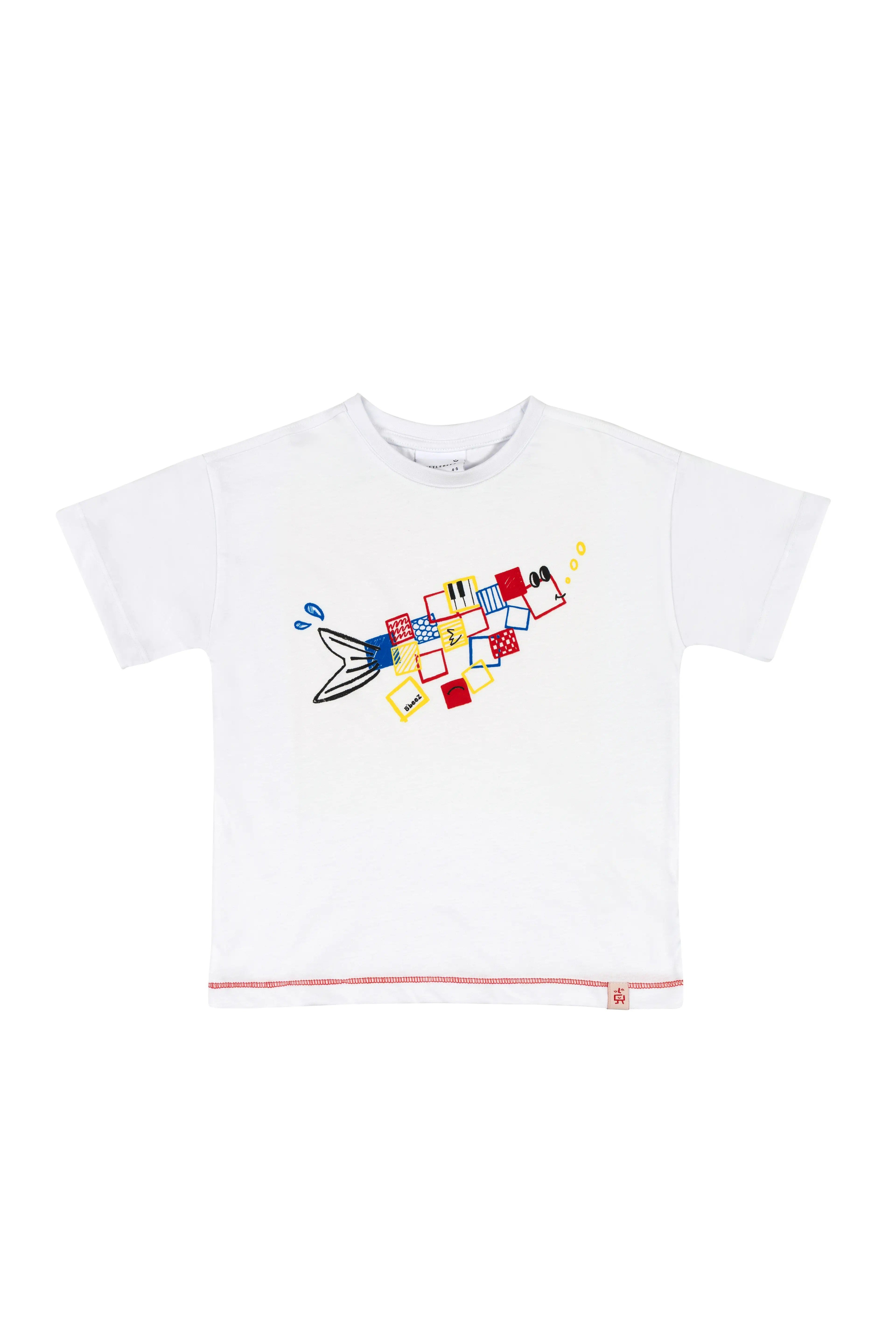 BeetleBeez-Follow the Shapes Oversize T-Shirt - Beyaz
