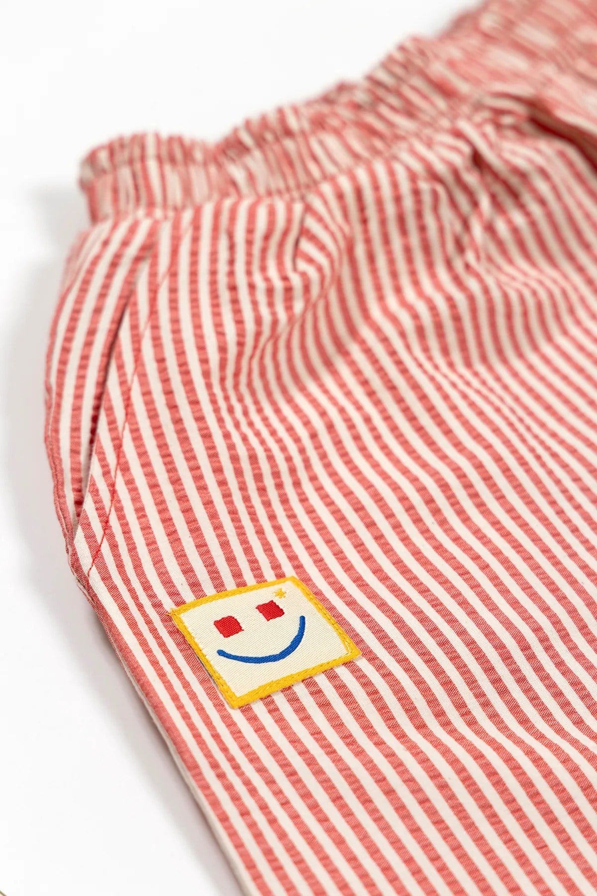 BeetleBeez-Happy Stripes Çizgili Dokuma Baggy Pantolon – Kırmızı