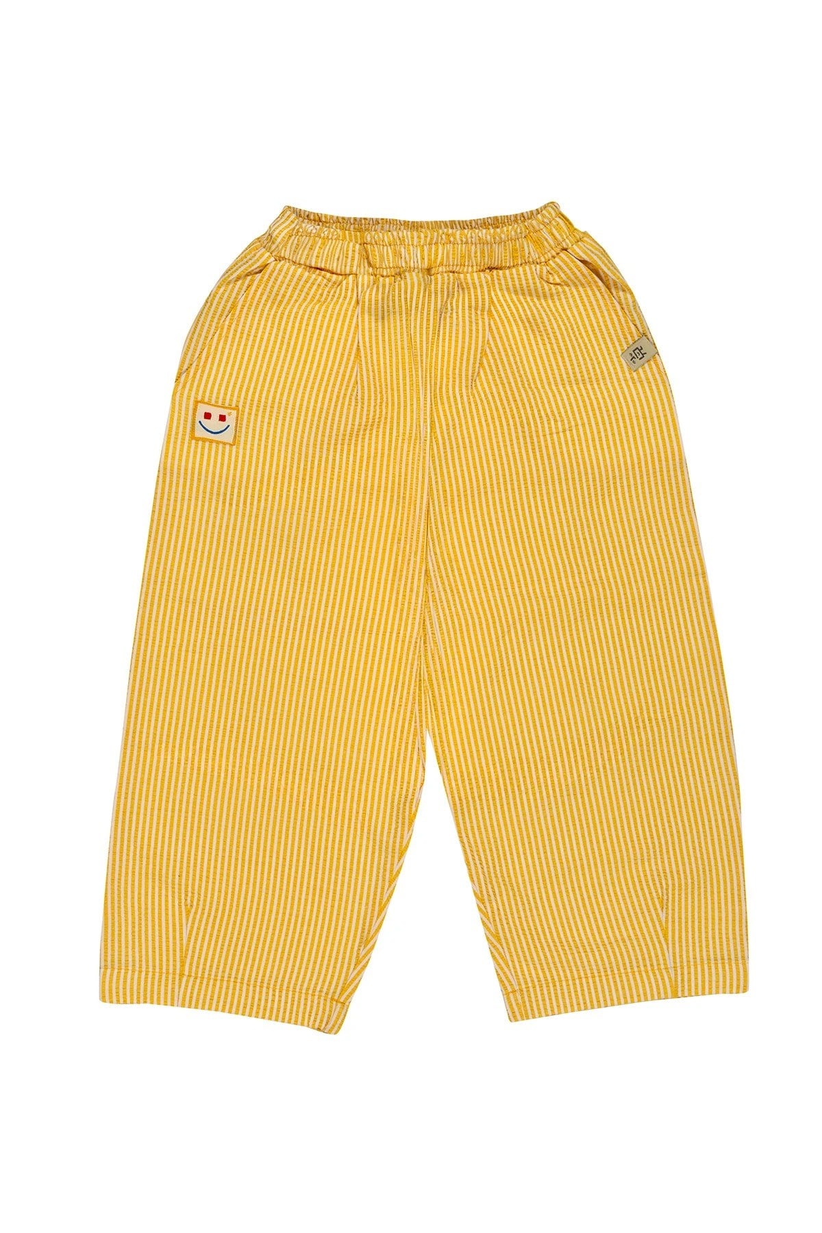 BeetleBeez-Happy Stripes Çizgili Dokuma Baggy Pantolon – Sarı