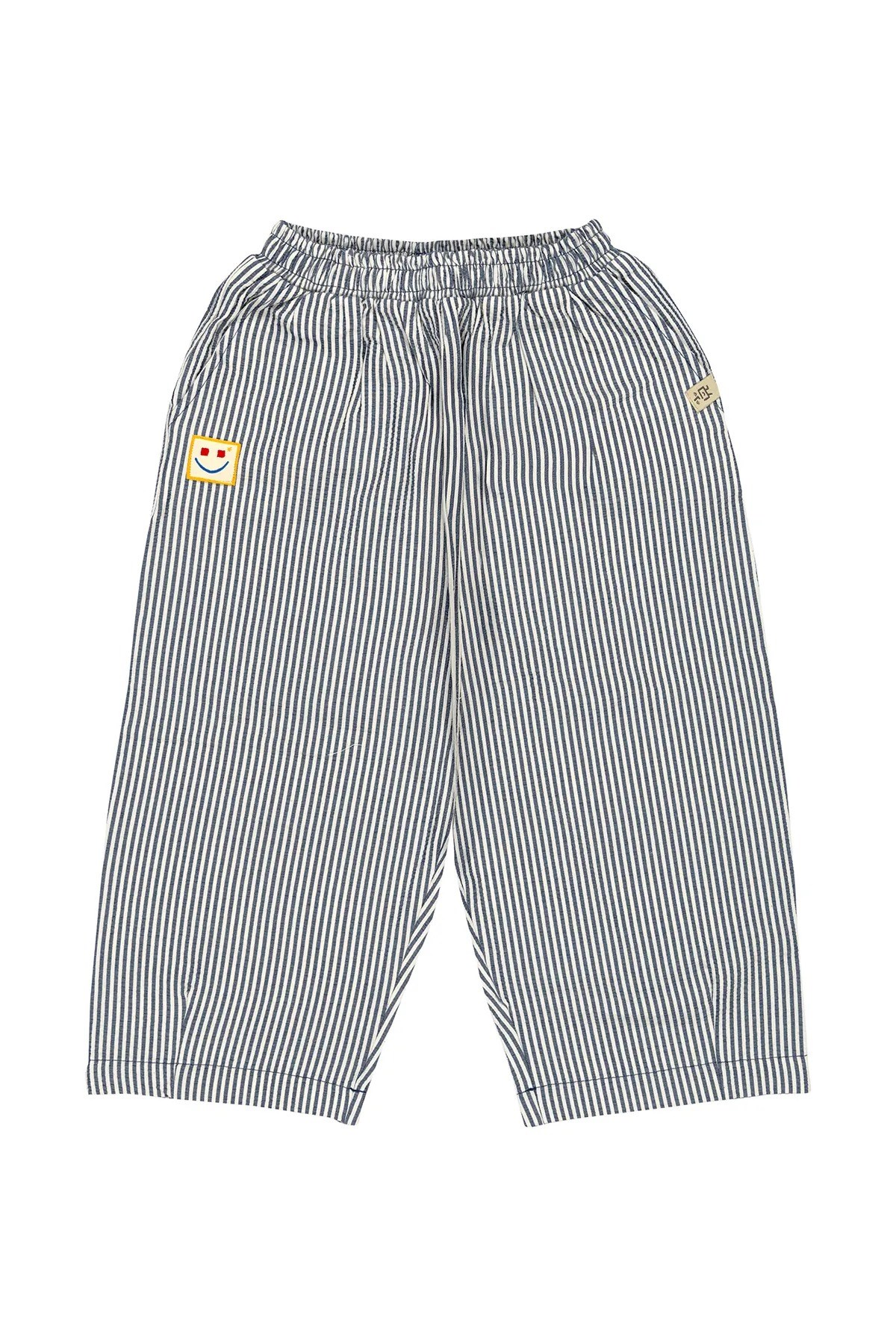 BeetleBeez-Happy Stripes Çizgili Dokuma Baggy Pantolon – İndigo Mavi