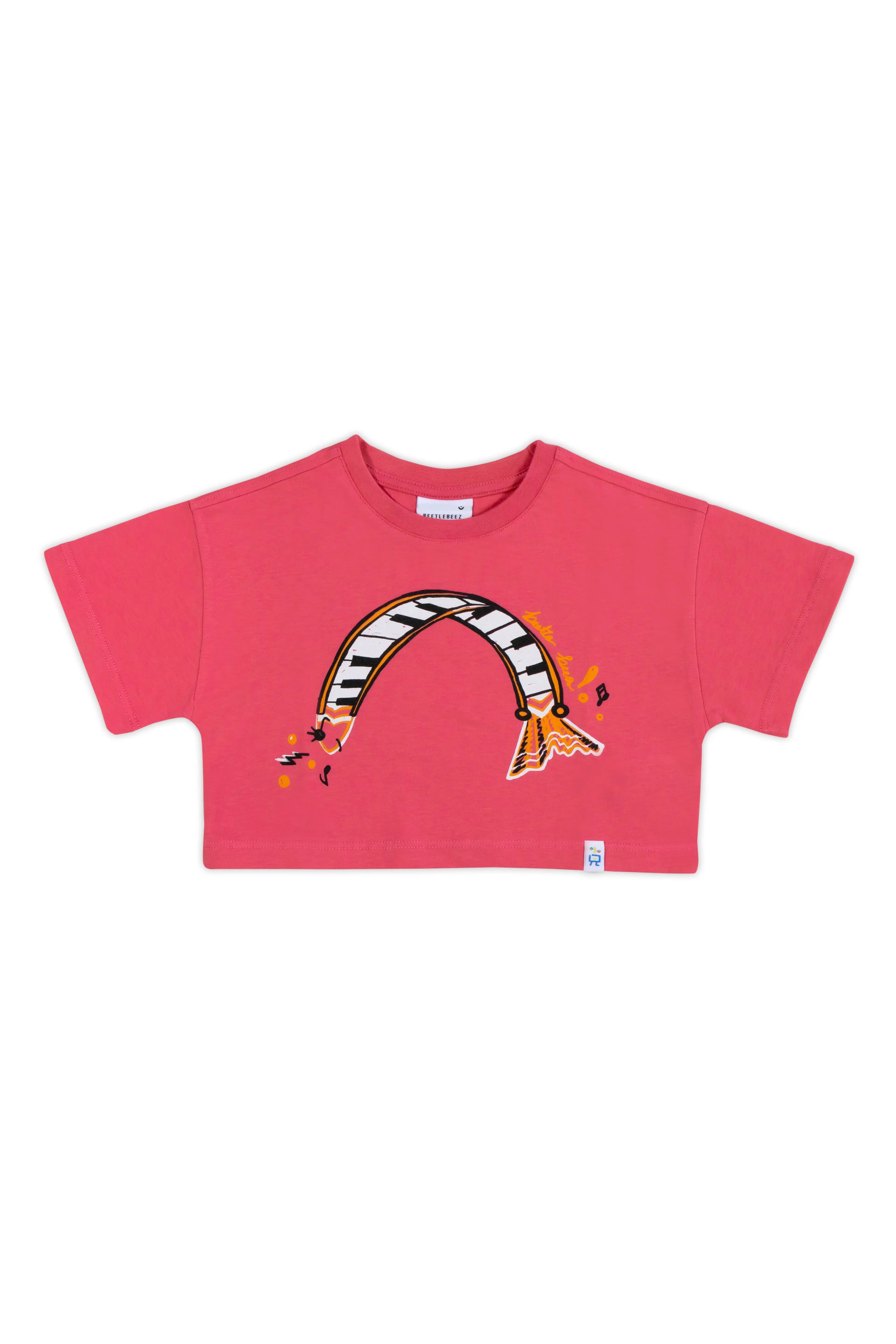 BeetleBeez-Piano fish Crop T-Shirt_Ecru