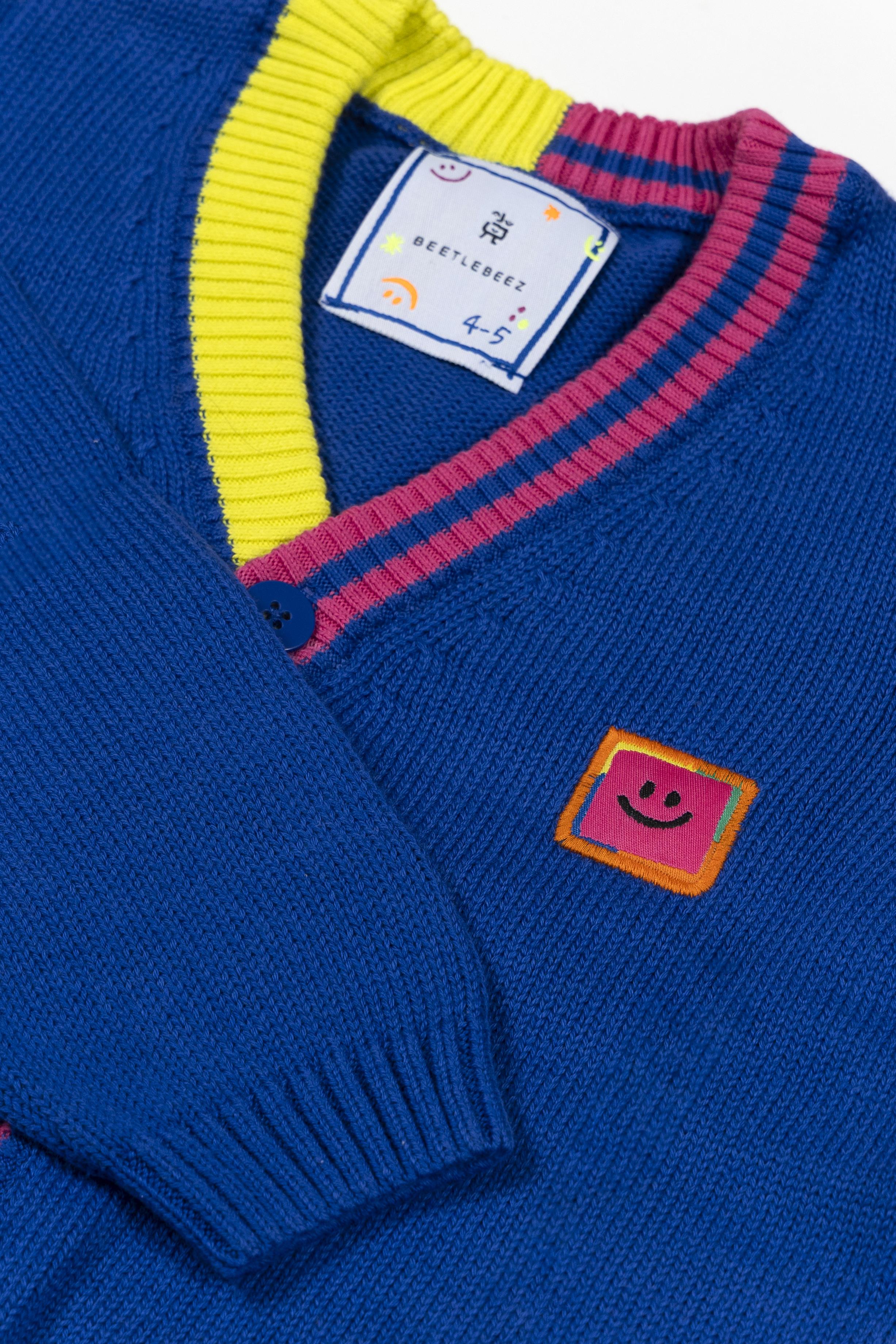 BeetleBeez- Striped Triko Hırka - Mavi (Mavi & Pembe & Lime Çizgili)