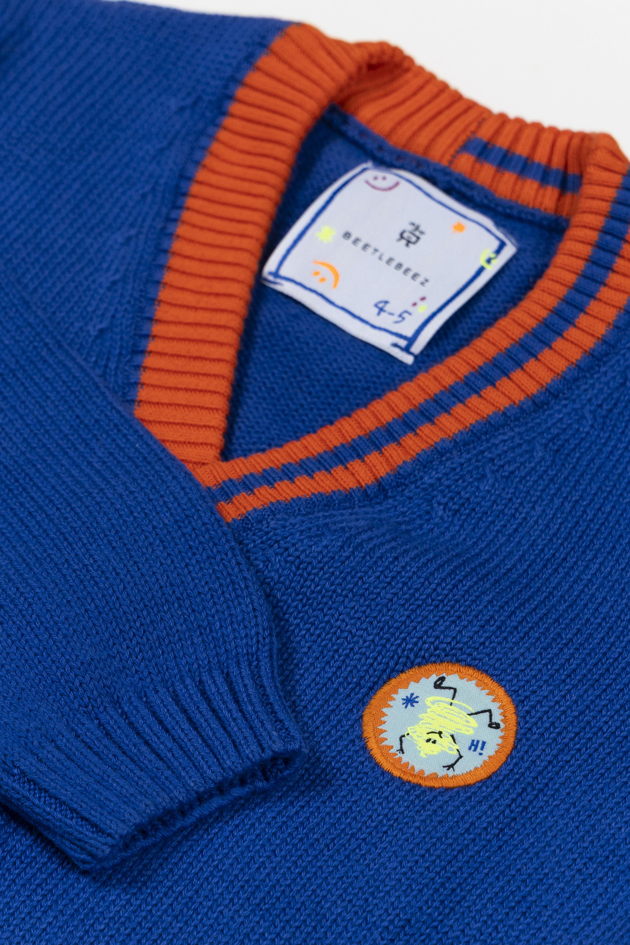 BeetleBeez- Striped Triko Hırka - Mavi  (Mavi & Turuncu Çizgili)