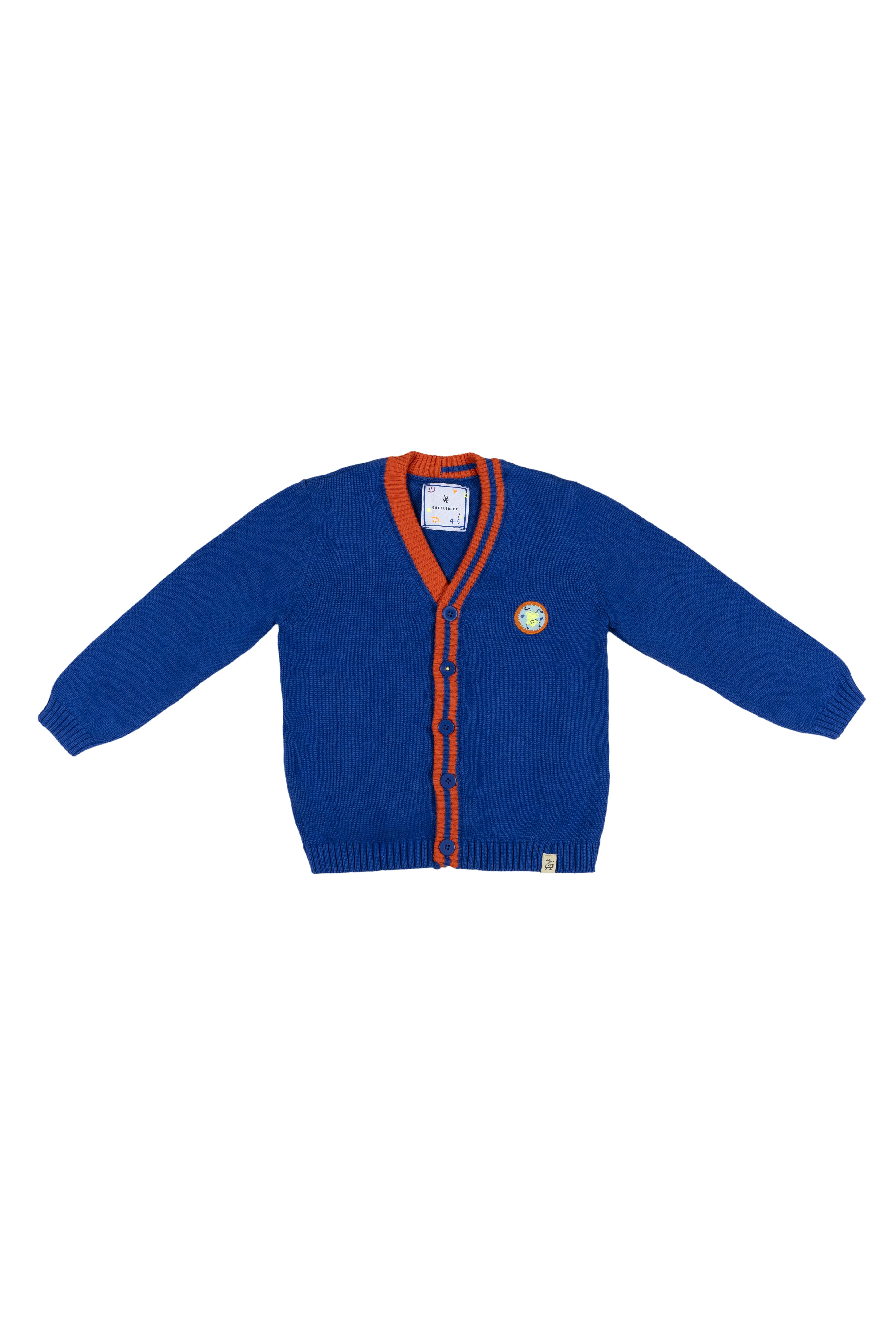 BeetleBeez- Striped Triko Hırka - Mavi  (Mavi & Turuncu Çizgili)