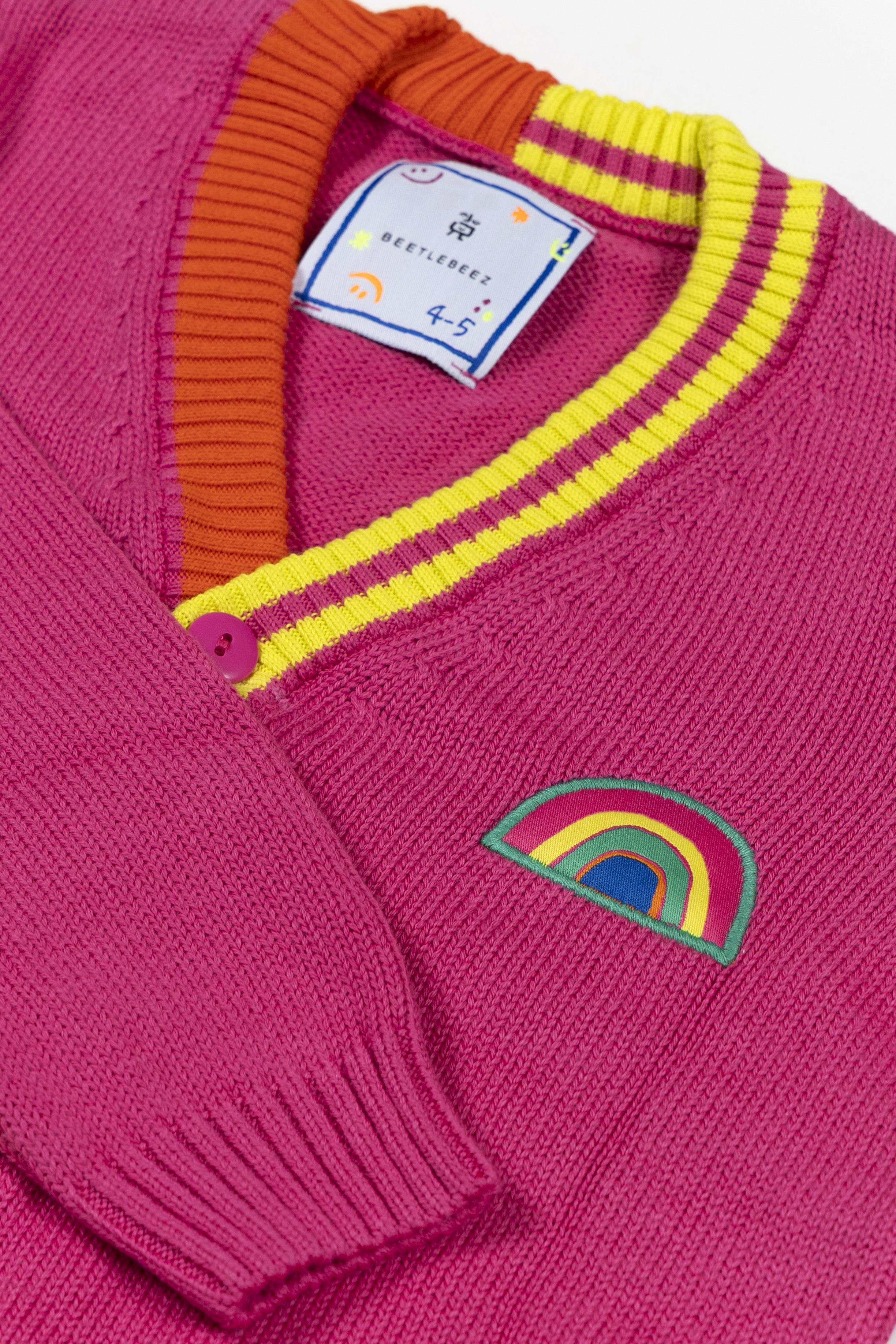 BeetleBeez- Striped Triko Hırka - Pembe  (Turuncu & Pembe & Lime Çizgili)