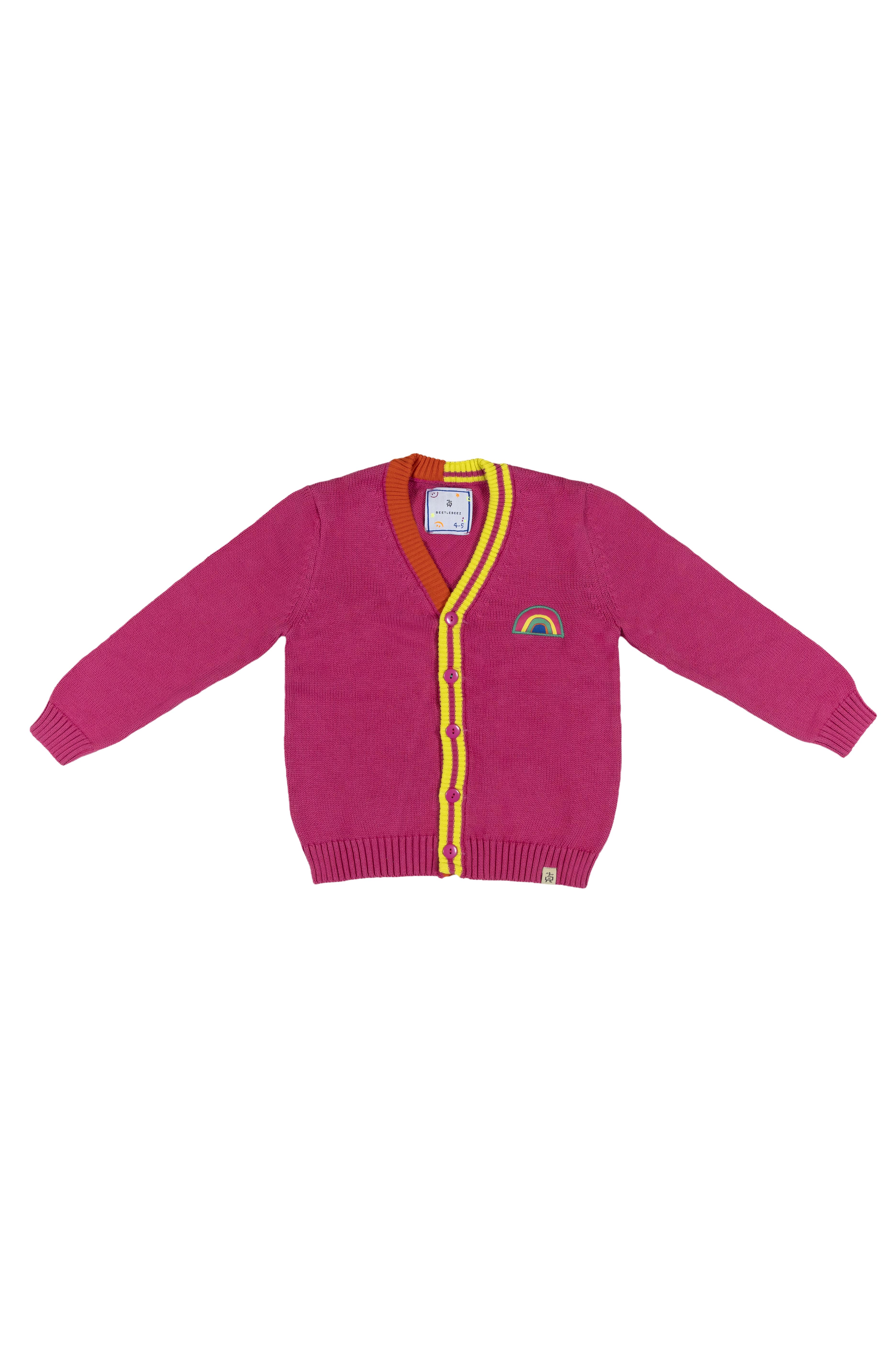 BeetleBeez- Striped Triko Hırka - Pembe  (Turuncu & Pembe & Lime Çizgili)