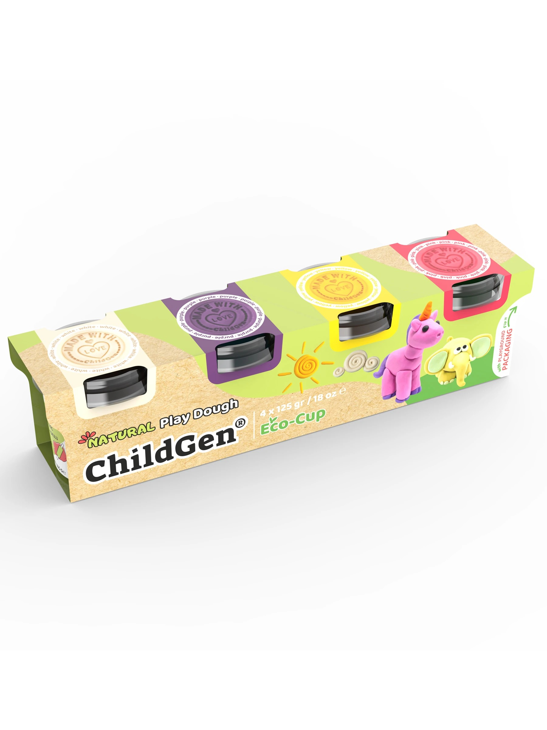 ChildGen 4'lü 125gr Standart Oyun Hamuru Seti (4X125GR) (Pembe,Sarı,Mor,Beyaz)