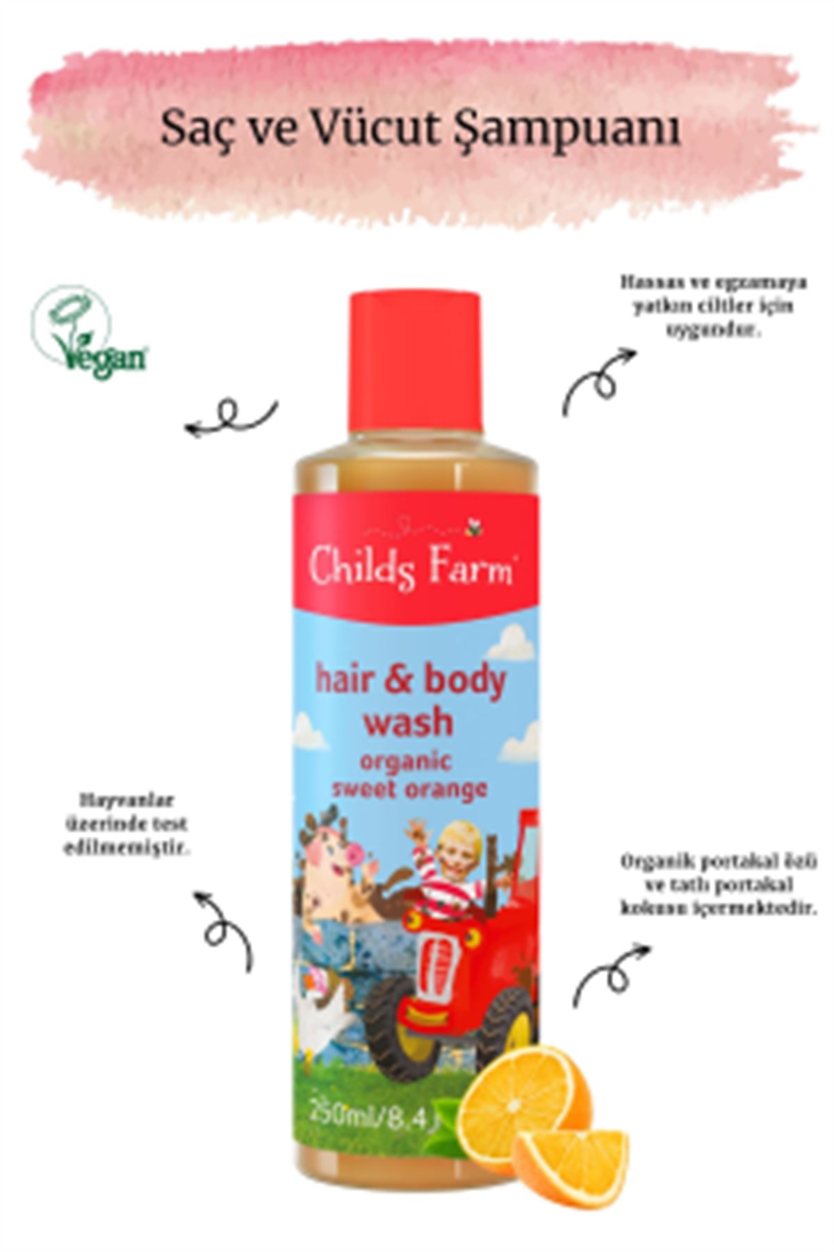 Childs Farm Organik Tatlı Portakal Özlü Çocuk Saç ve Vücut Şampuanı