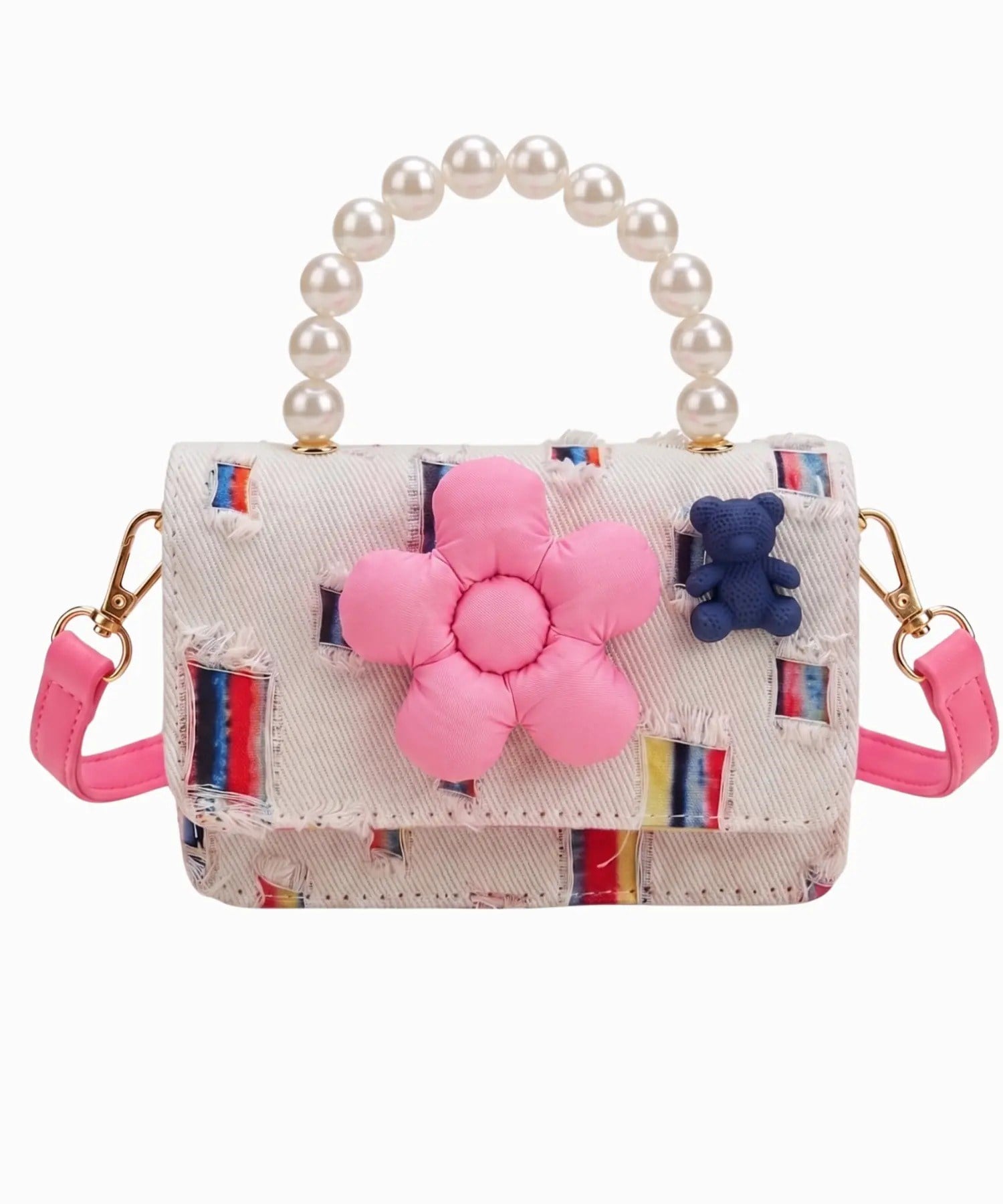 Chocogirl Perla Mini Patchwork Beyaz-Jean Renk Kız Çocuk Çantası