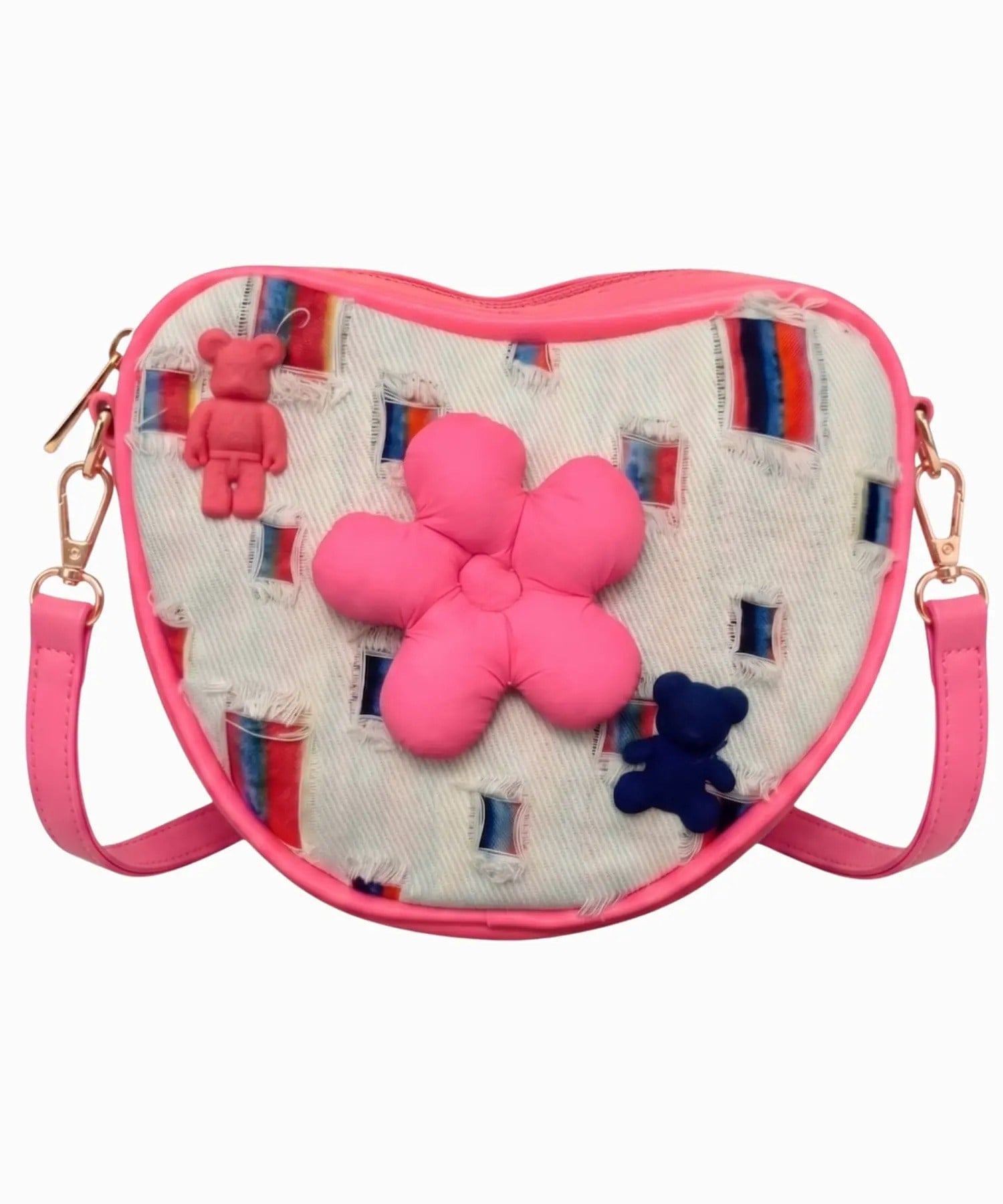 Chocogirl Shiny Heart Patchwork Beyaz-Jean Renk Kız Çocuk Çantası