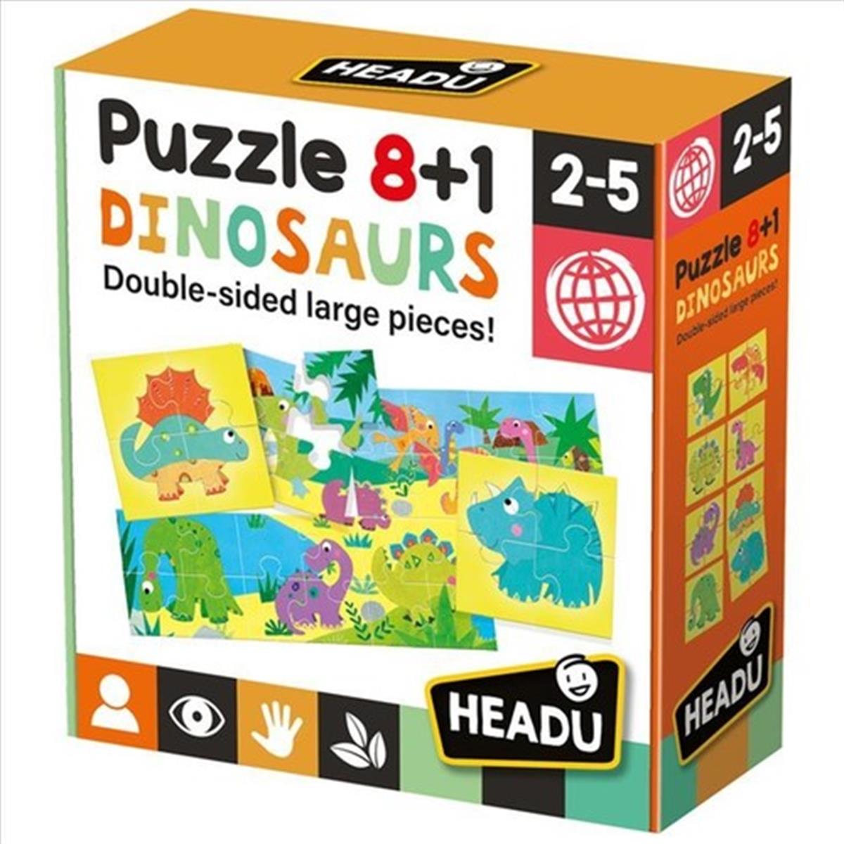 Headu - Puzzle 8+1 Dinosaurs (2-5 yaş)