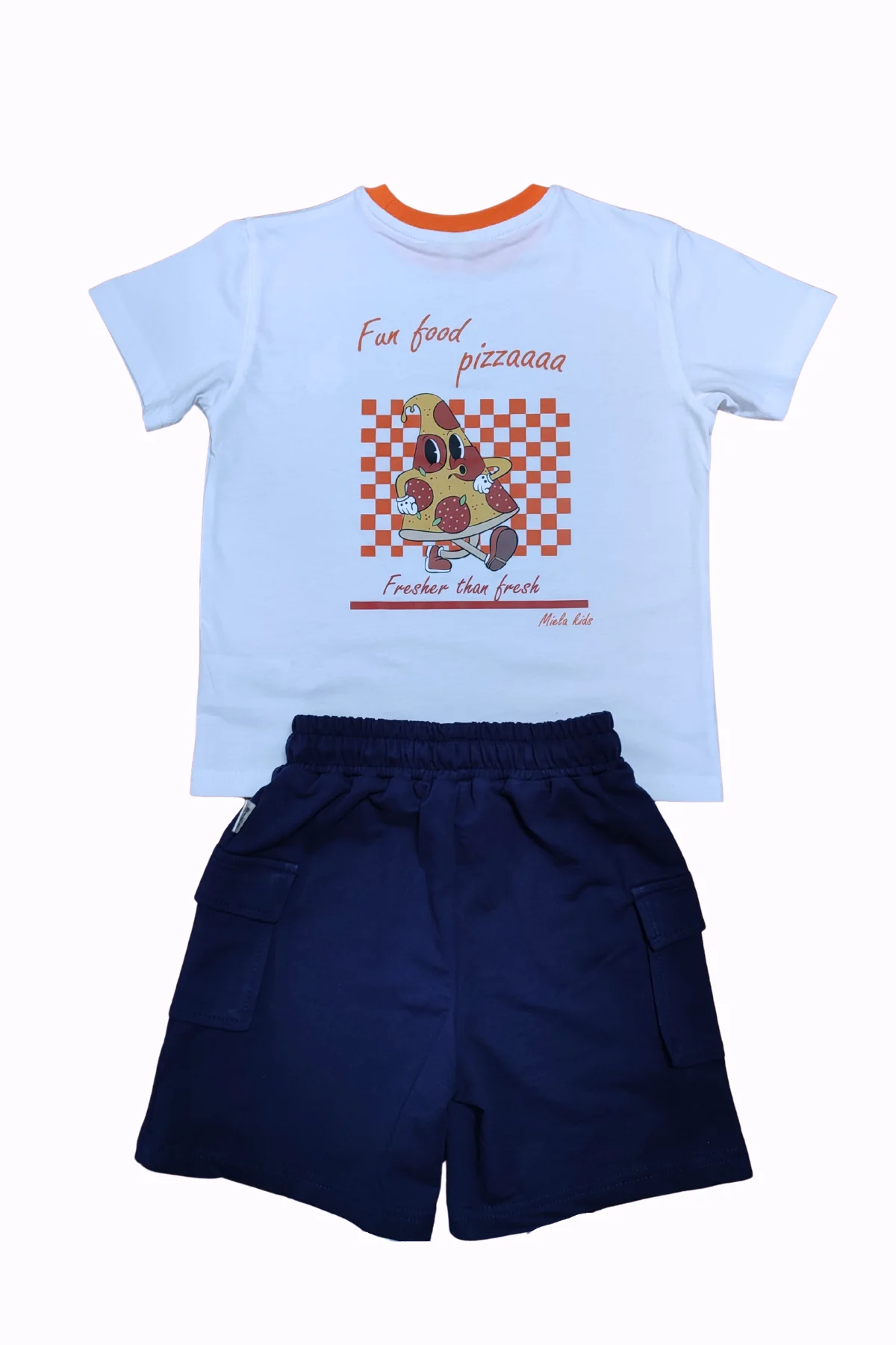 Mielakids-Pizza Baskılı Oversize Tişört ve Şort Takım