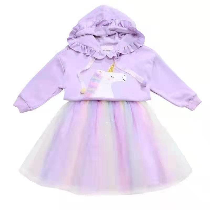 Petityu-Lavender Hoodie Unciorn Tütü Set