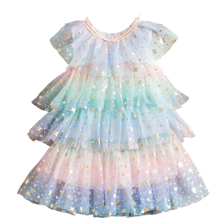 Petityu Yıldızlı Kat Kat Tütü Elbise-Çok Renkli