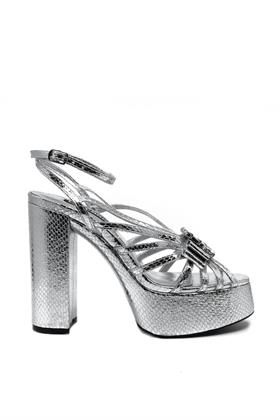 Gümüş Vegan Deri Platform Tabanlı Açık Topuklu Ayakkabı - KARINA