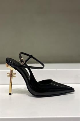 Siyah Vegan Deri Arkası Açık Stiletto - MADELINE