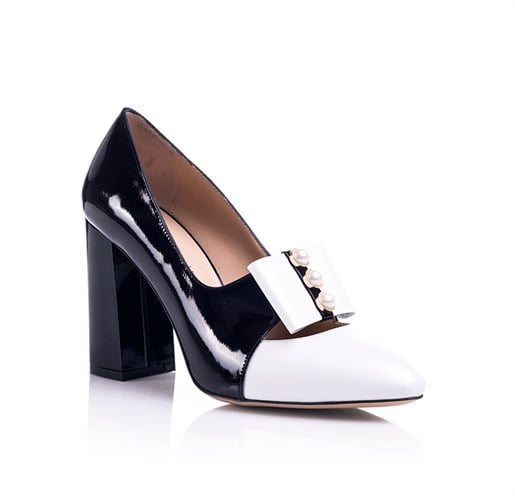 Siyah Beyaz Hakiki Deri Topuklu Ayakkabı - RACHEL 