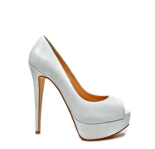 Beyaz Deri Yüksek Topuklu Ayakkabı - GARAVANI