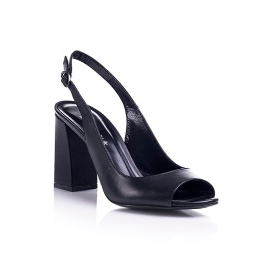 Siyah Hakiki Deri Topuklu Ayakkabı - JADI