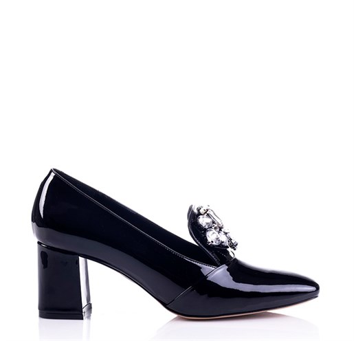 Siyah Rugan Topuklu Ayakkabı- Lavita 