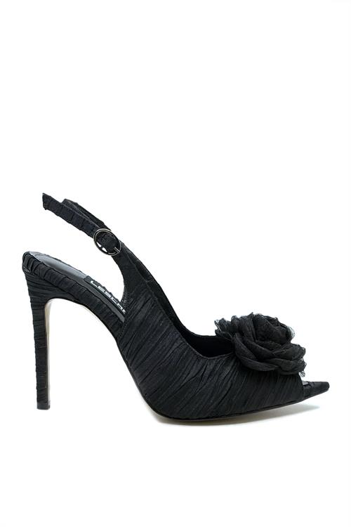 Siyah Saten Açık Topuklu Ayakkabı - PRISCILLA