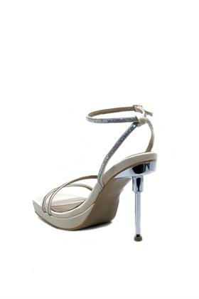 Bej Saten Platform Tabanlı Çift Bant Topuklu Ayakkabı - JANELLE