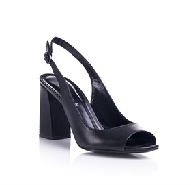 Siyah Hakiki Deri Topuklu Ayakkabı - JADI