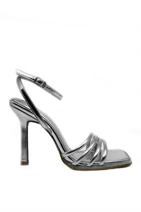 Gümüş Vegan Deri Açık Topuklu Ayakkabı - MELANIE