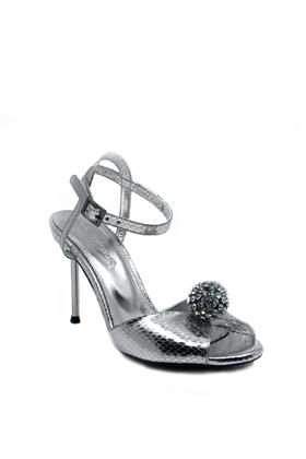 Gümüş Vegan Deri Topuklu Açık Ayakkabı - CATALINA