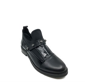 Siyah Deri Taşlı Ayakkabı - PEYTON