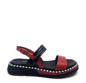 Siyah Kırmızı Deri Sandalet - ESPERANZA