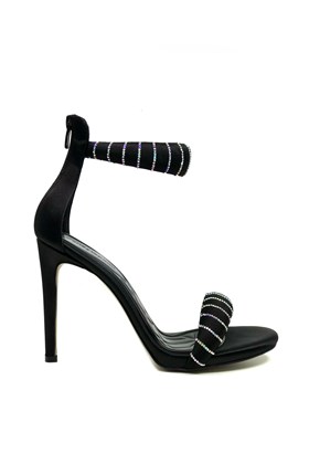 Siyah Saten Tek Bant Topuklu Ayakkabı - ALEJANDRA
