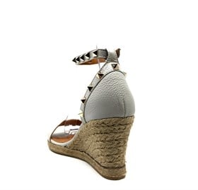 Taş Rengi Deri Hasır Tabanlı Dolgu Topuk Sandalet - EGESTA