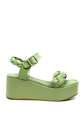 Yeşil Hakiki Deri Dolgu Topuklu Sandalet - YOLANTHE