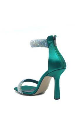 Yeşil Saten Tek Bant Topuklu Ayakkabı - REYNA