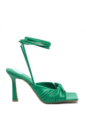 Yeşil Vegan Deri Topuklu Sandalet - AMARA