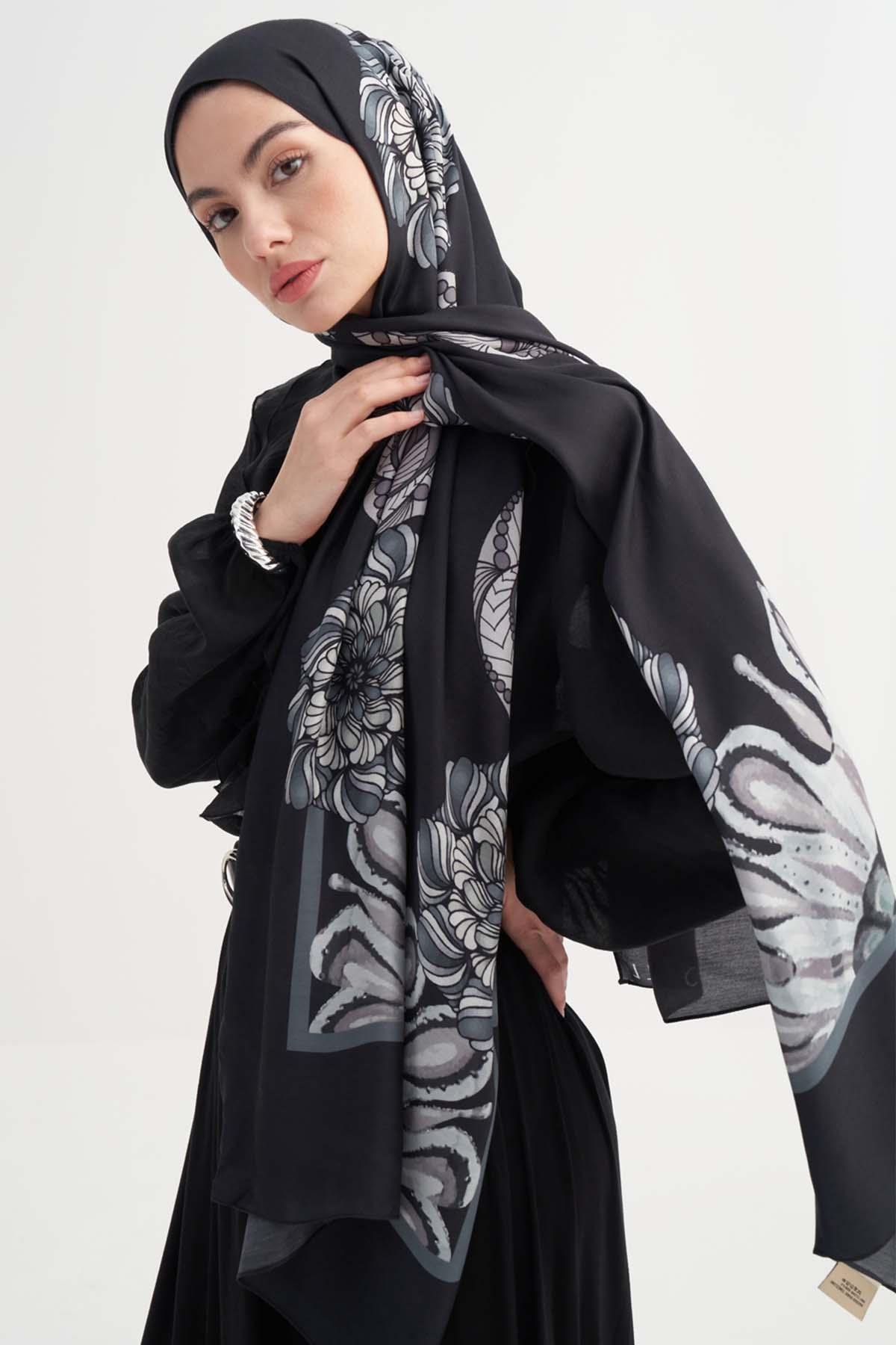 Lilya İncira Viskon Şal Siyah