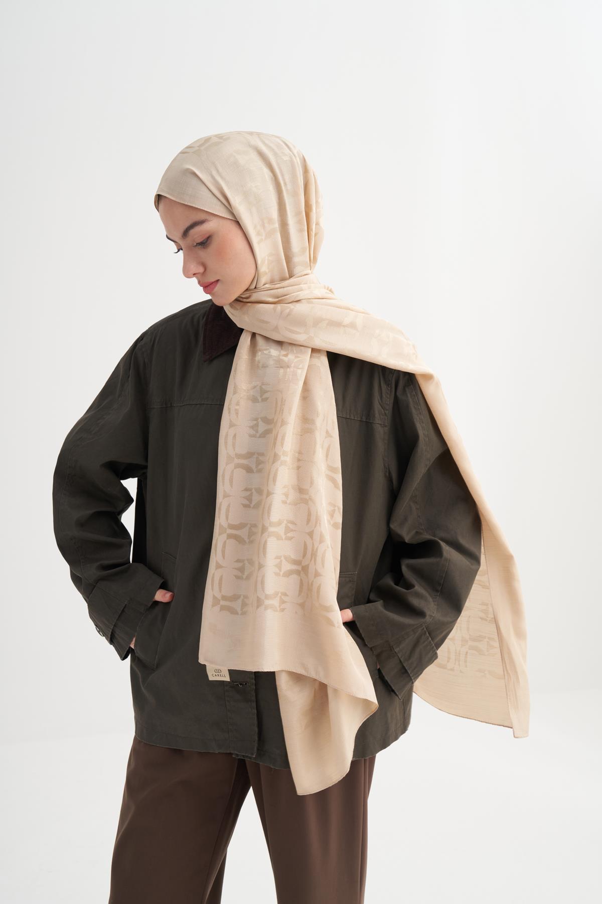 Blok Desen Rina Floş Jakar Şal Bej