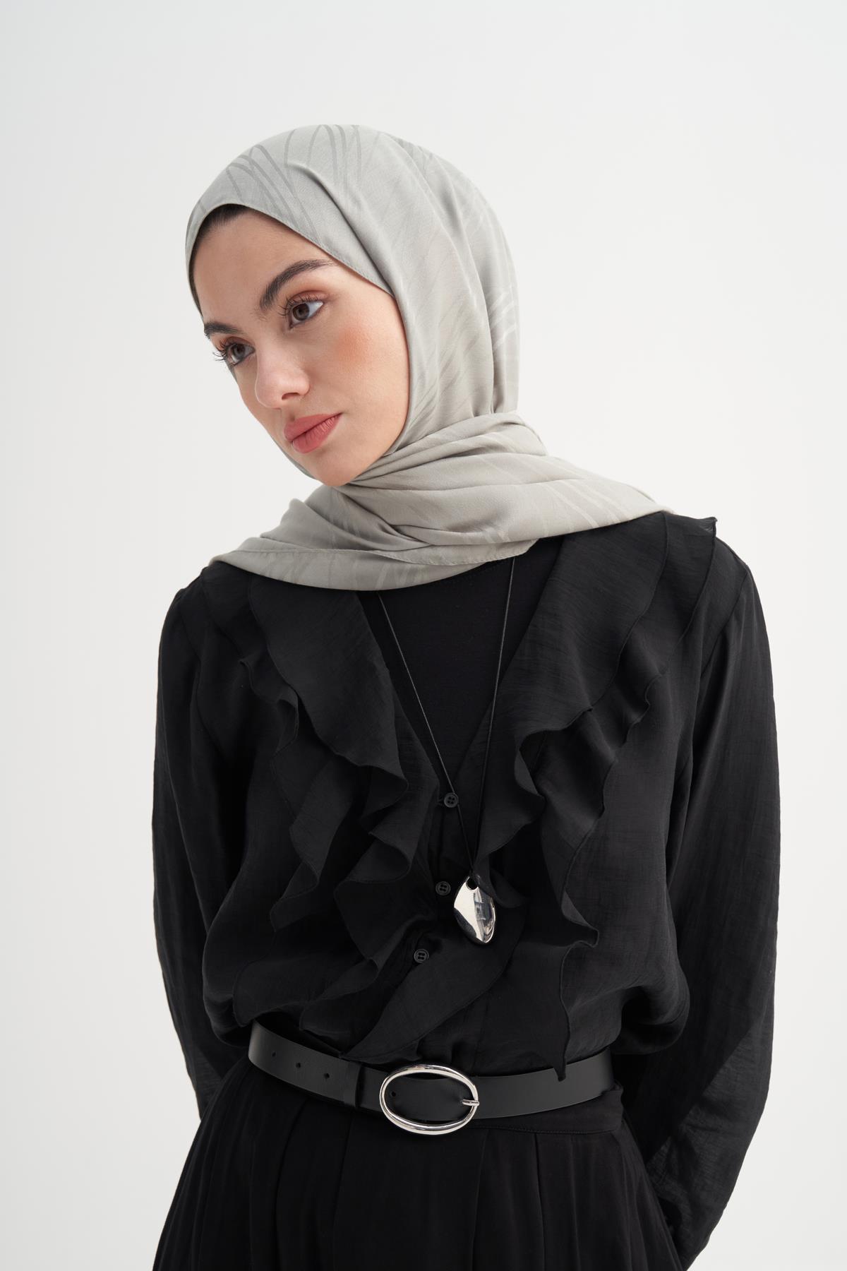 Simetrik Jakar İtalyan İpekli Şal Açık Gri