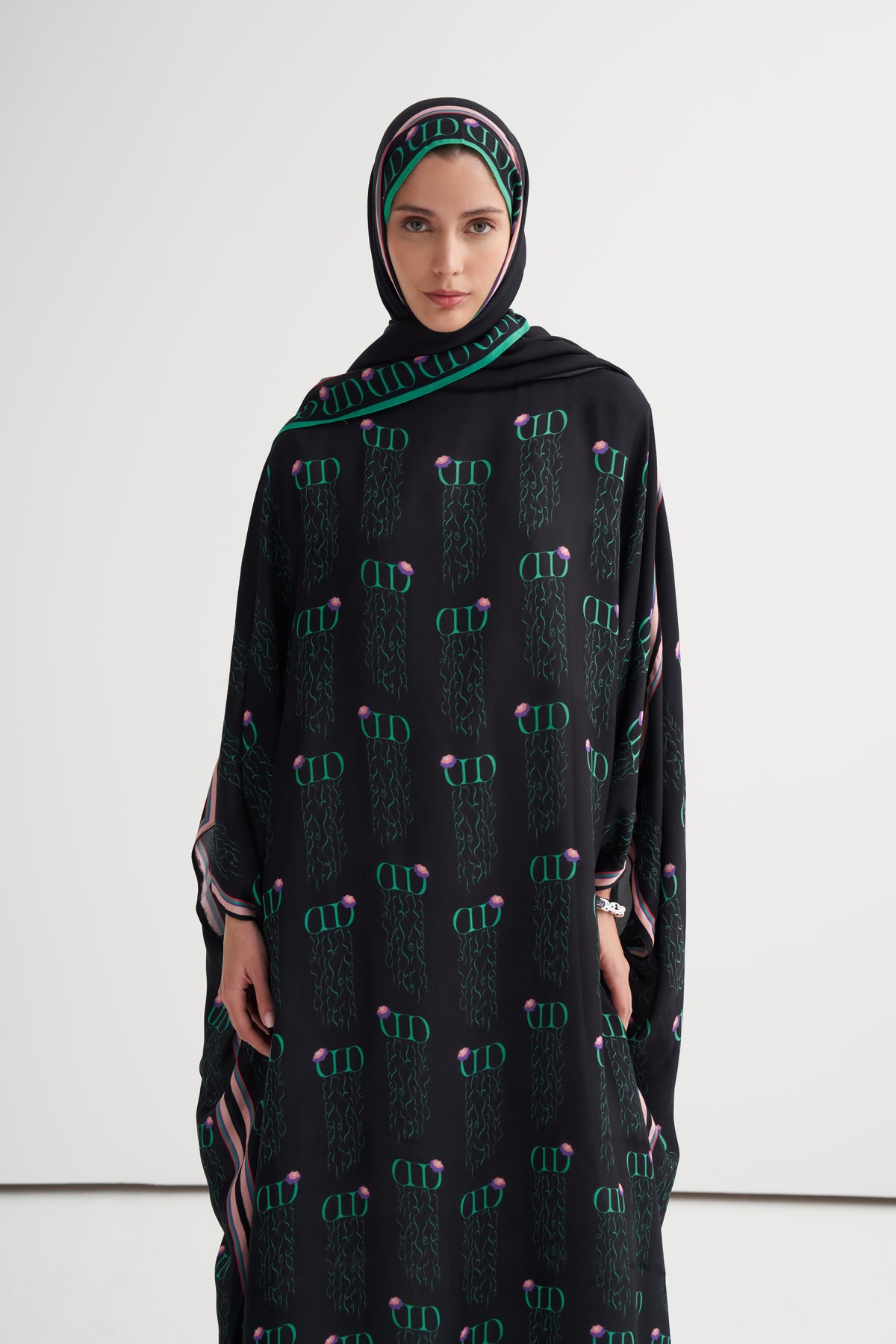 Elara Floş Kaftan Siyah