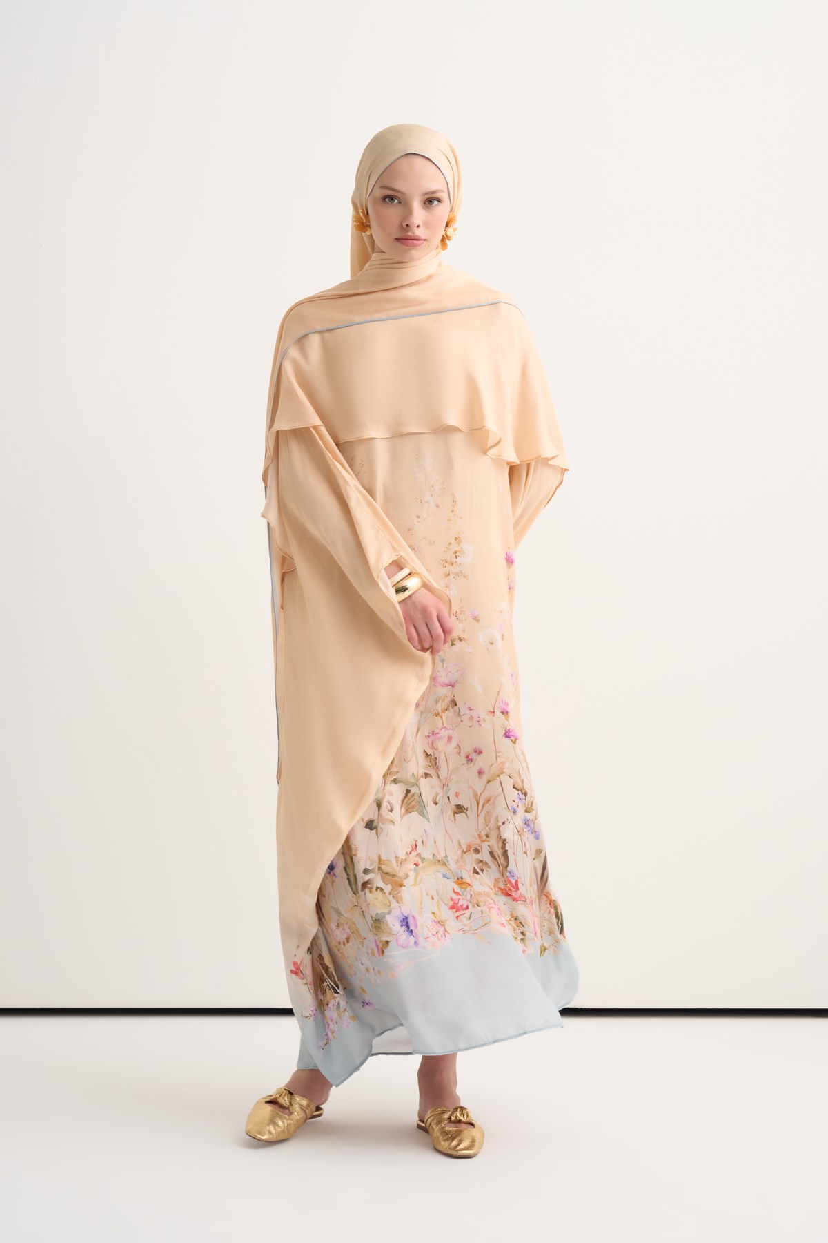 Rosalie İncira Şal Yaka Kaftan Kum Beji