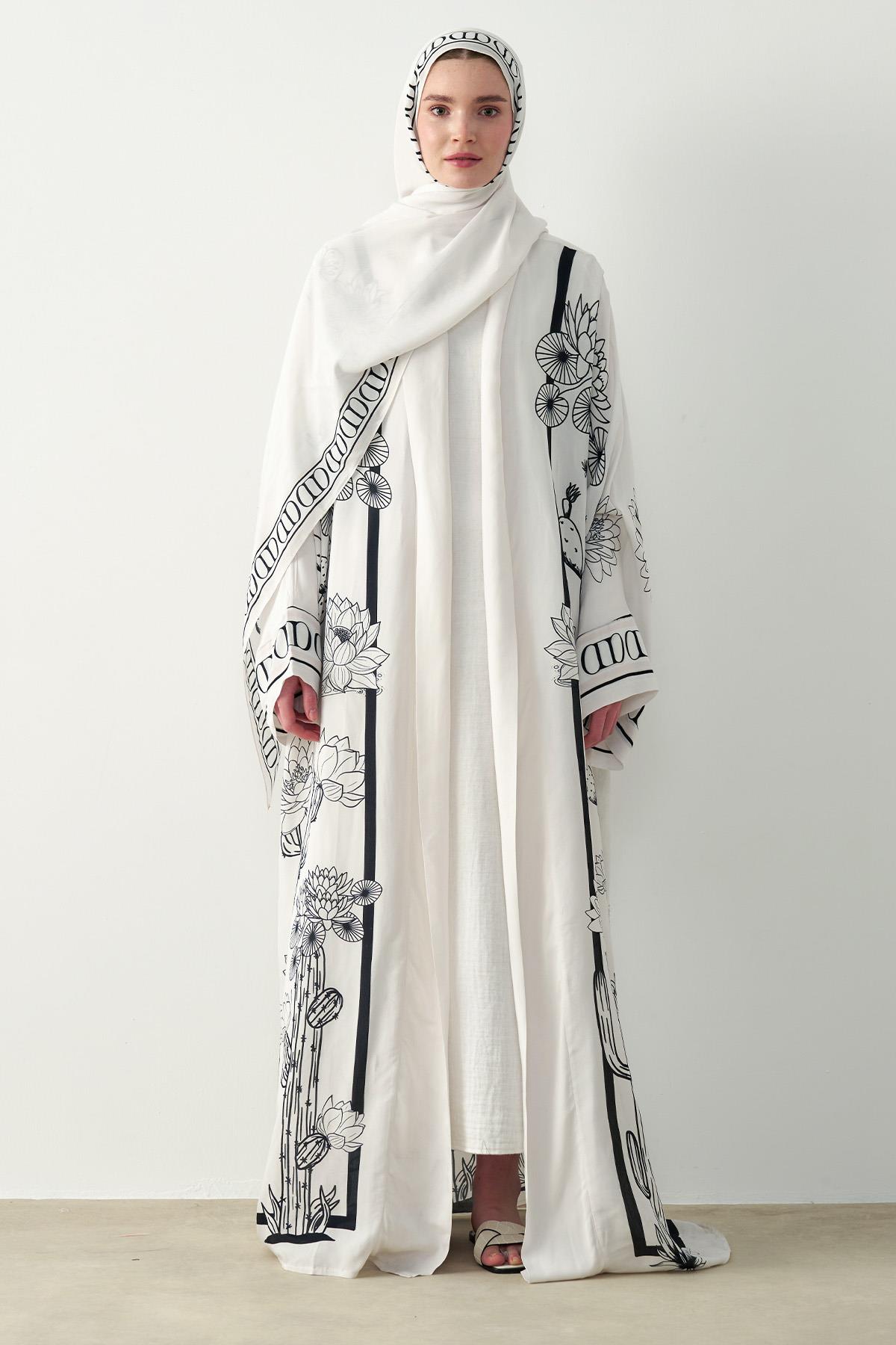 Desert Floş Abaya Ekru