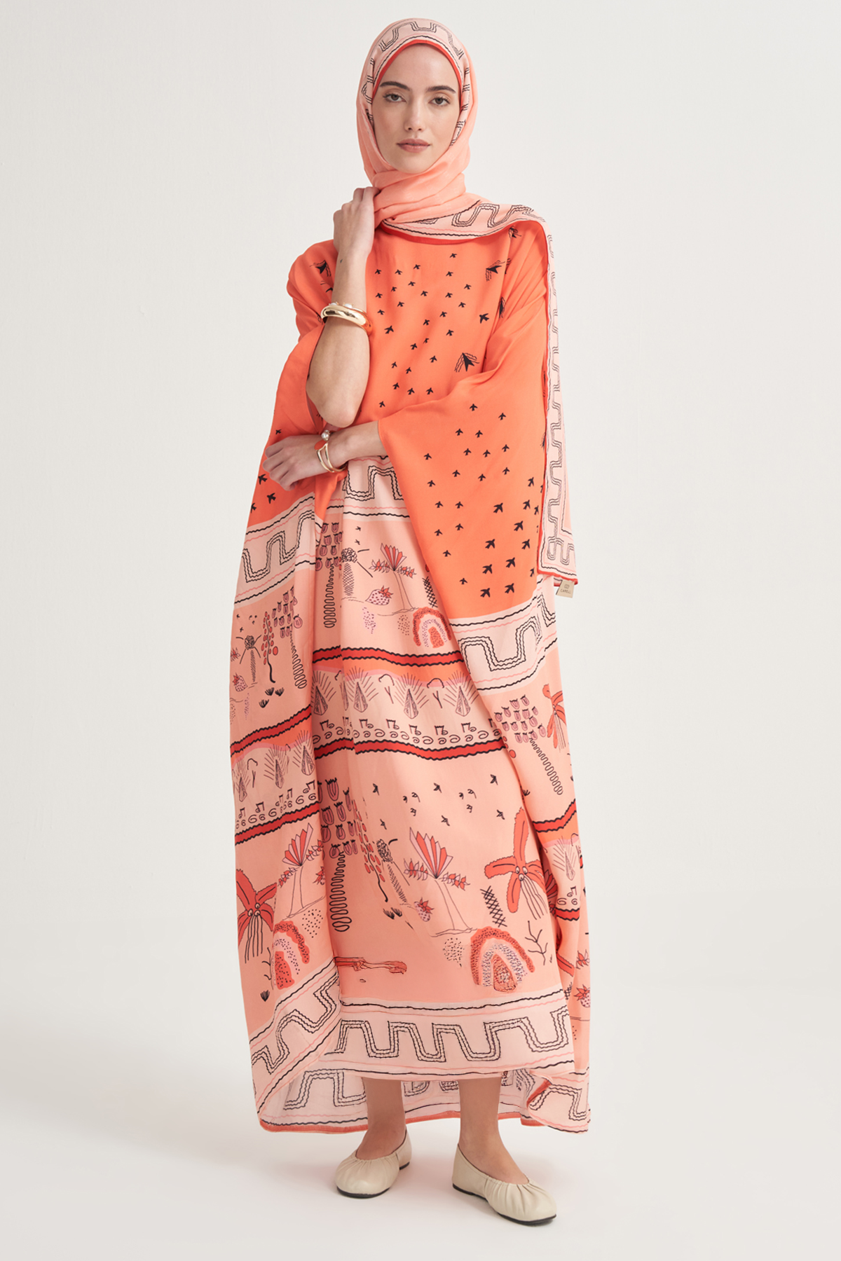 Dora Premium Floş Kaftan Mercan