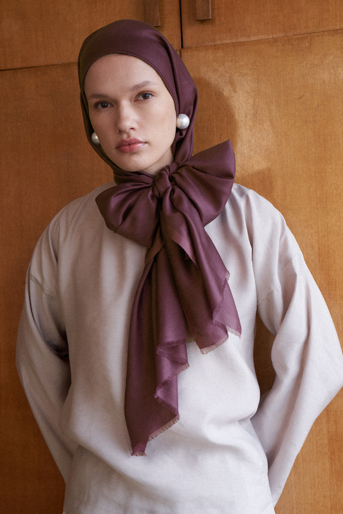 Mürdüm Düz İpek Şal