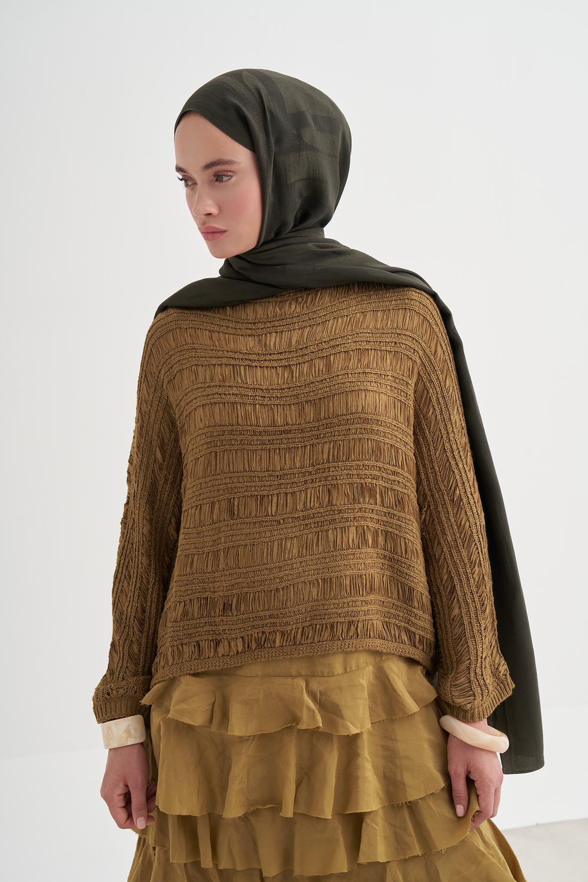 Geometrik Desen Liora Pamuk Şal Haki