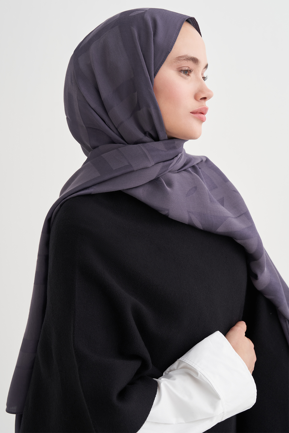 Geometrik Desen Liora Pamuk Şal Füme