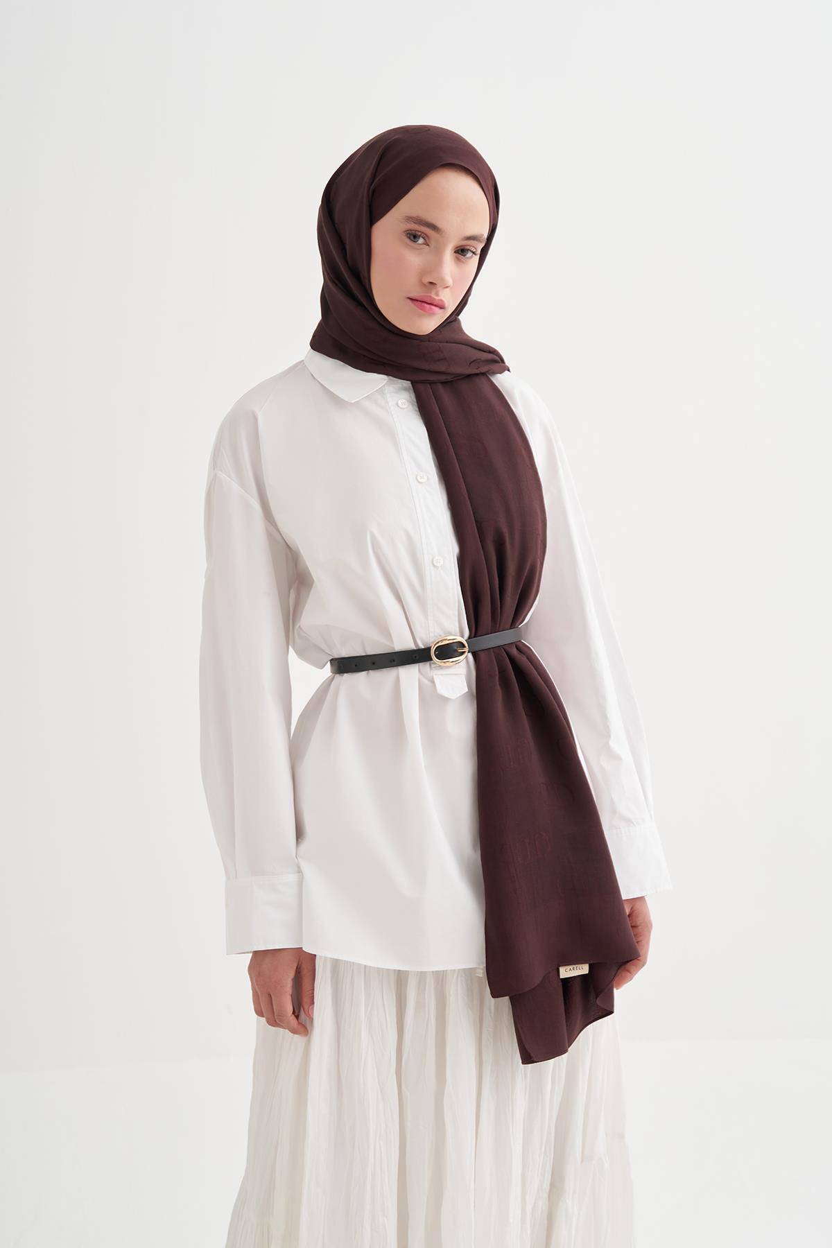 Monogram Desen Liora Pamuk Şal Mürdüm