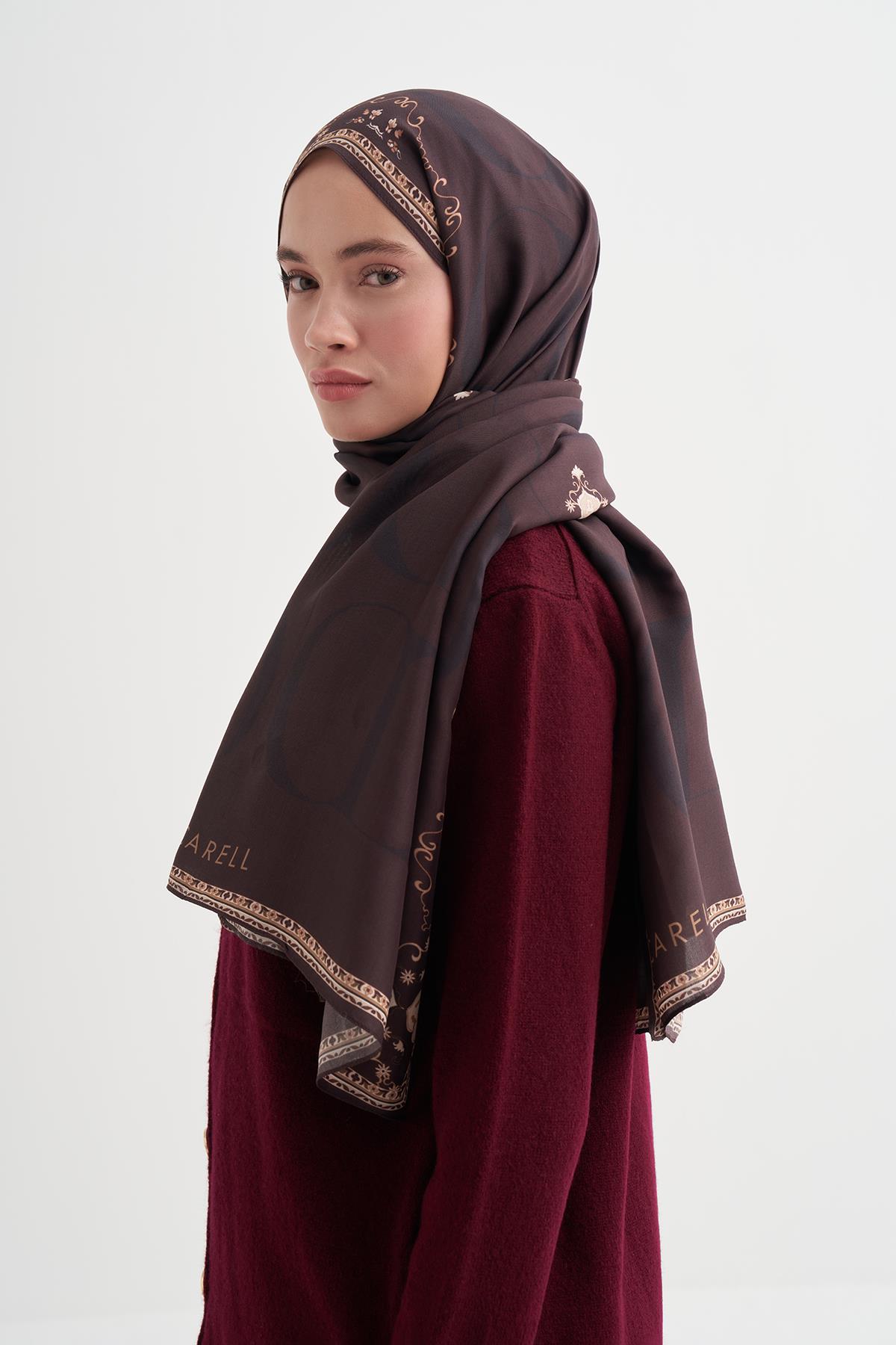 Luxe Monogram Floş Şal Acı Kahve