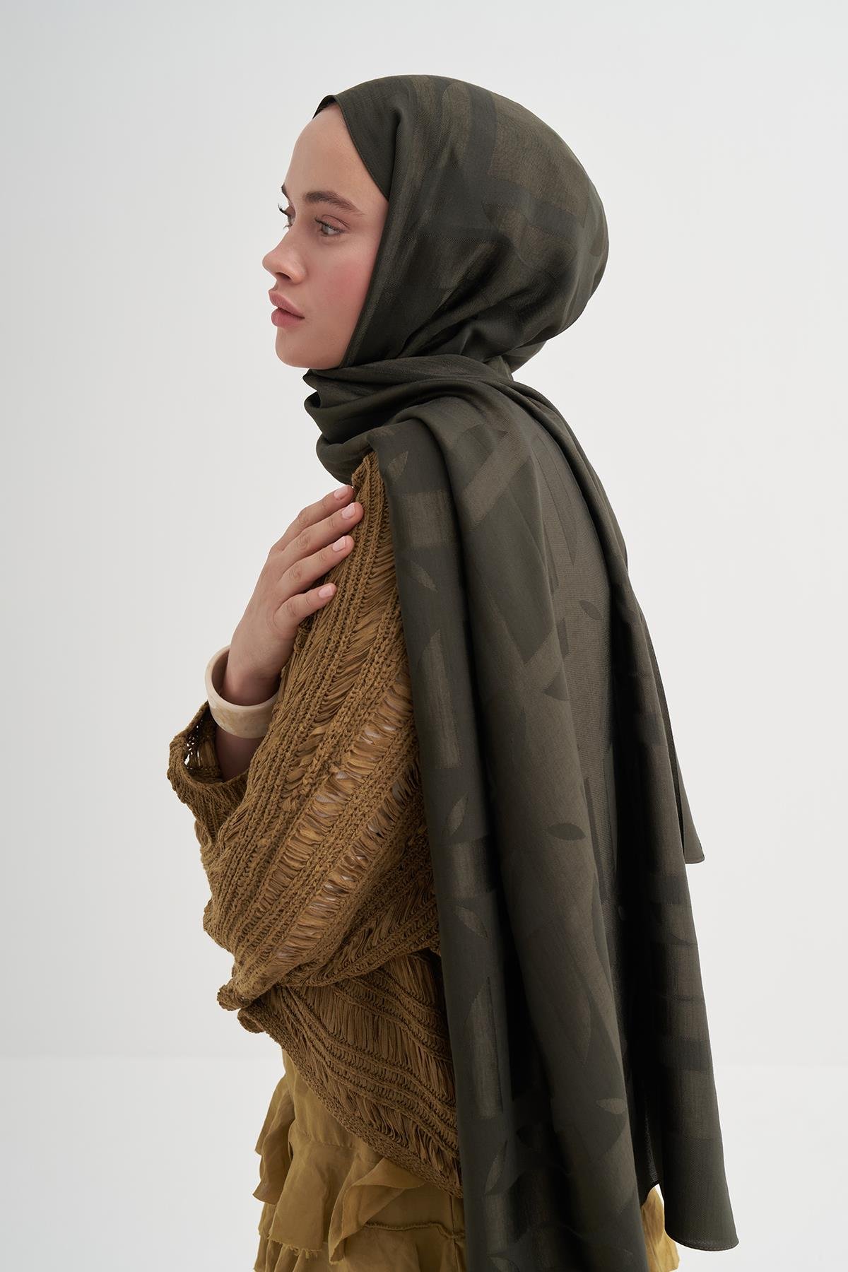 Geometrik Desen Liora Pamuk Şal Haki